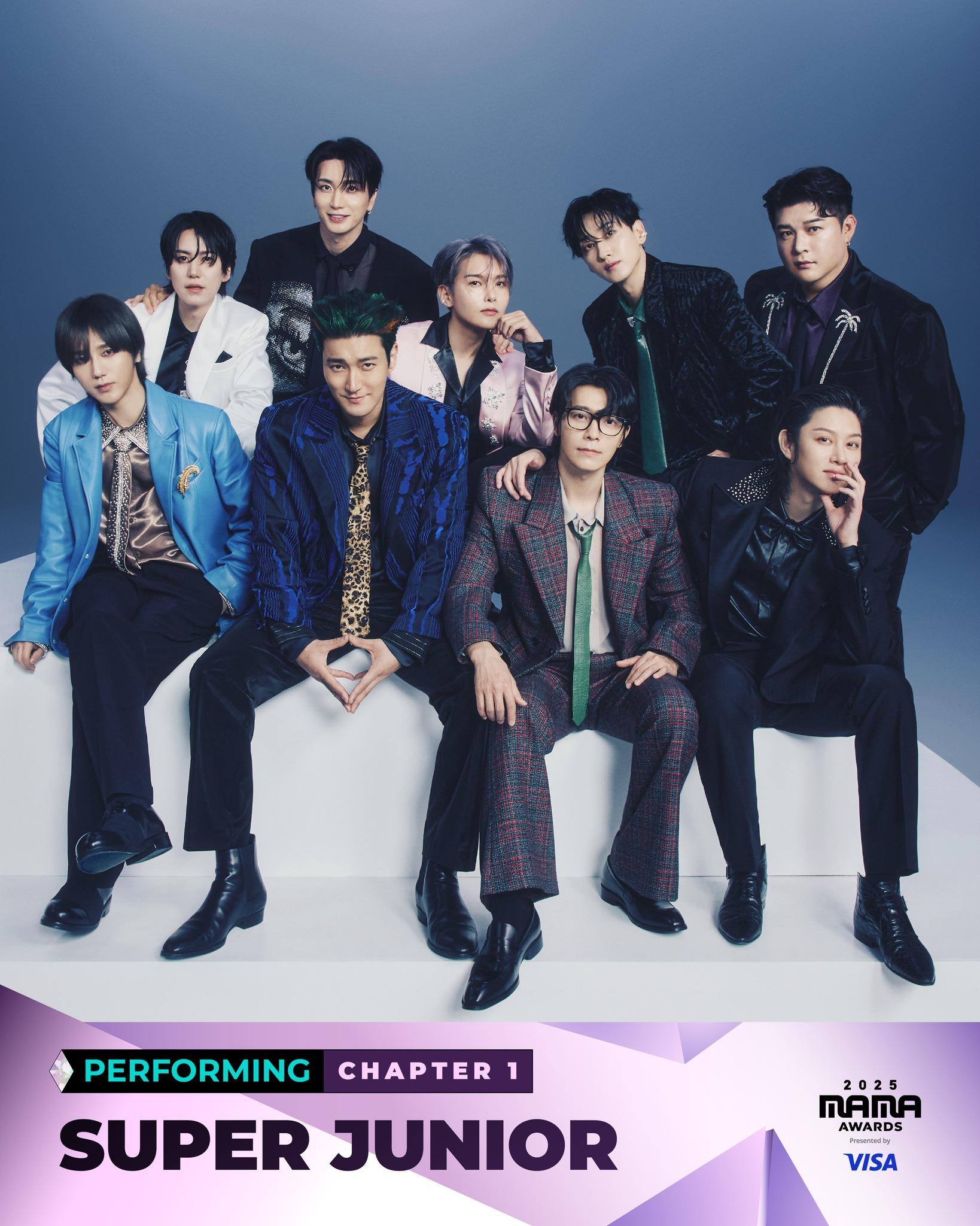剛完成台灣三場大巨蛋演出的SUPER JUNIOR也將登上2025 MAMA AWARDS。(圖/翻攝自Mnet FB)