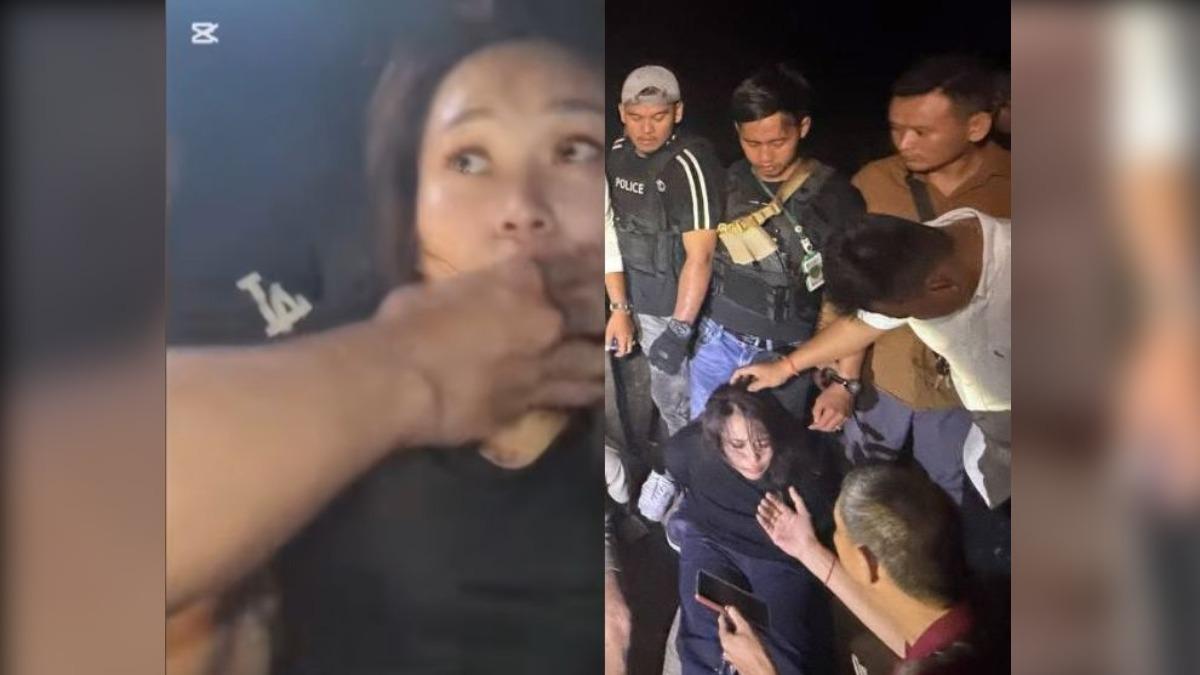 在官方提供的照片中，可以看到被捕女子被身旁男子騷擾。（圖／翻攝@jacobincambodia）