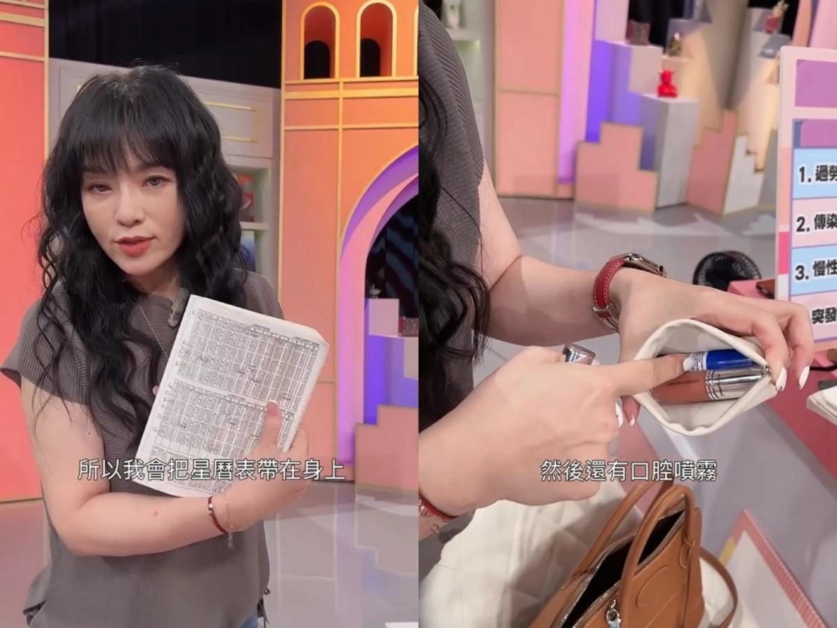 唐綺陽包包竟然放「星曆表」、口腔噴霧。（圖／翻攝自IG@womanqueen42）