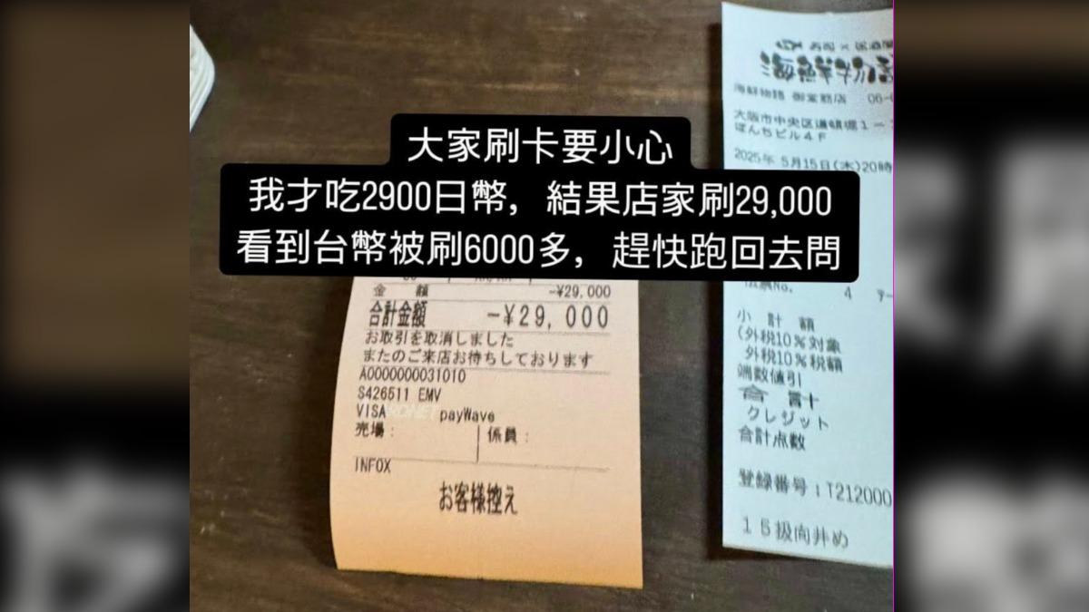女子被拉客到一間居酒屋,點了2900日圓的餐點,最後卻被刷了29000日圓。(圖/當事民眾提供)