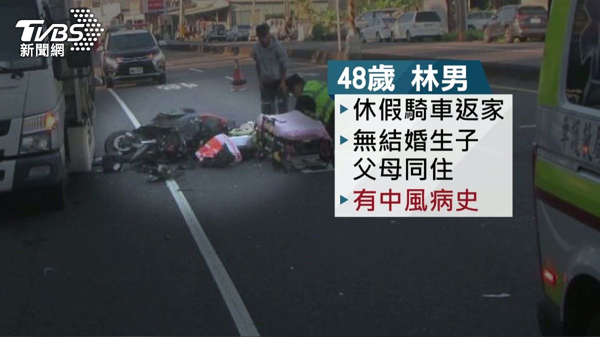 休假返家撞瓦斯車　騎士頭部撕裂亡。(圖／TVBS) 