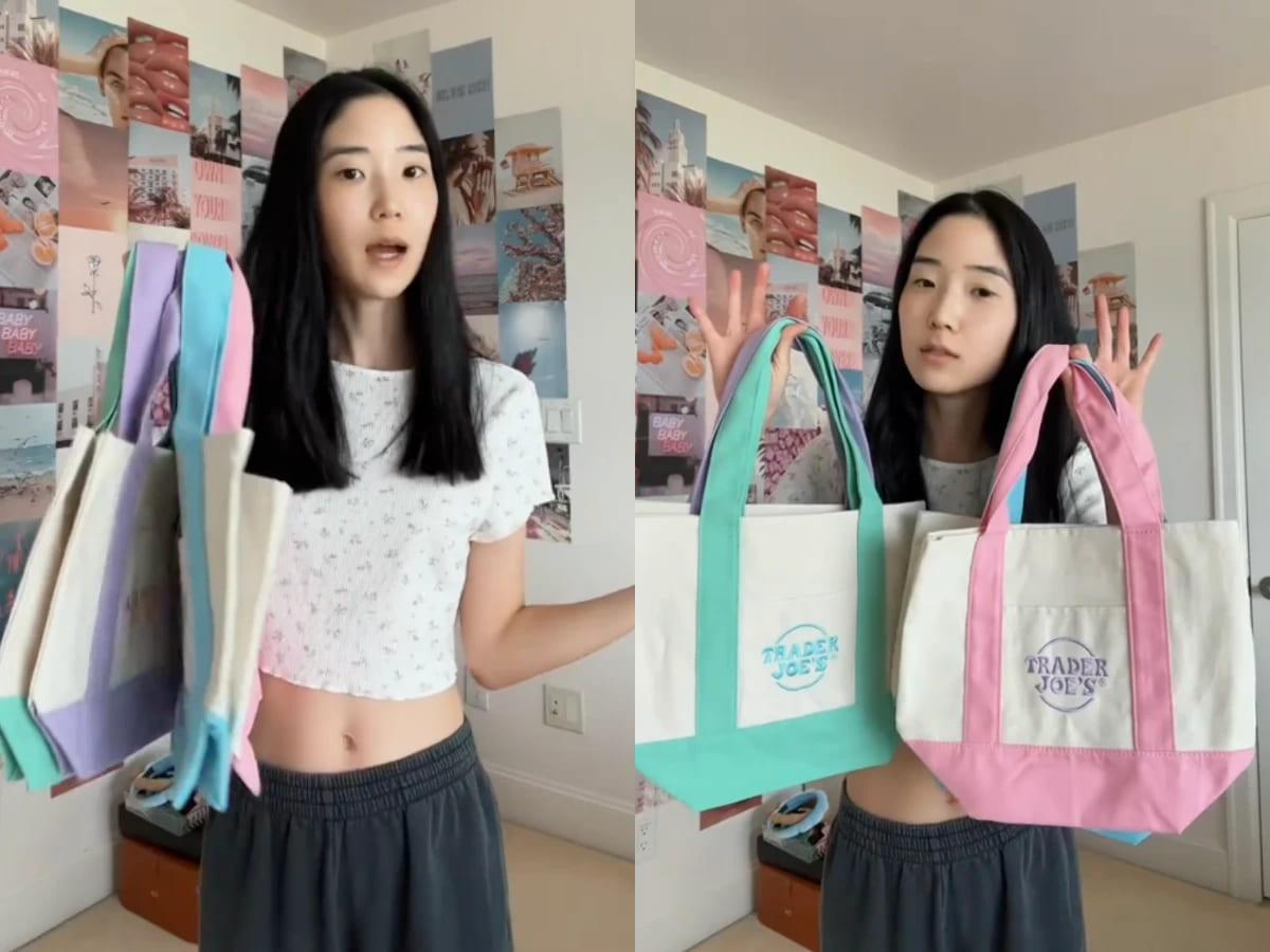 藍白迷你帆布包成為最強伴手禮。(圖/翻攝自IG@meili_zzz)