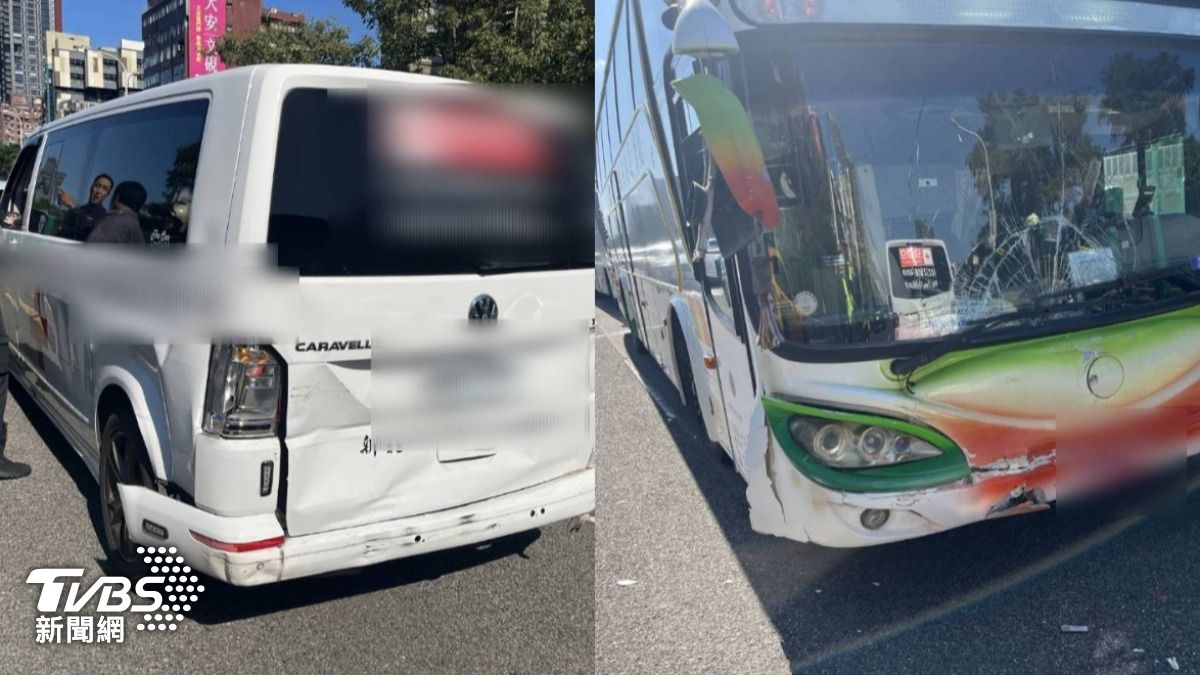 建國高架救護車擦撞奧迪又遭遊覽車追撞!駕駛、病患雙雙送醫