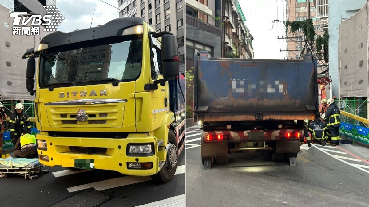 大貨車右轉時撞倒單車騎士，導致婦人全身多處骨折。（圖／TVBS）