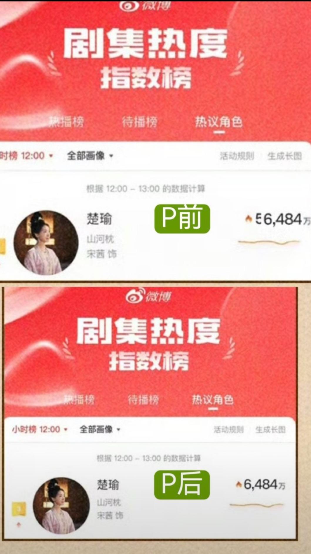 網友發現宋茜飾演的角色楚瑜數據有明顯的P圖痕跡。(圖/翻攝自微博)