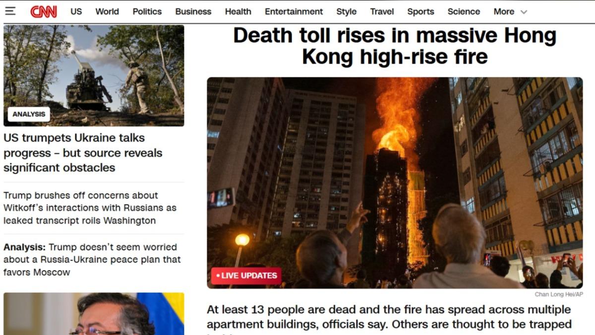 香港大埔發生嚴重大火,引起國際媒體高度關注。(圖/翻攝CNN)