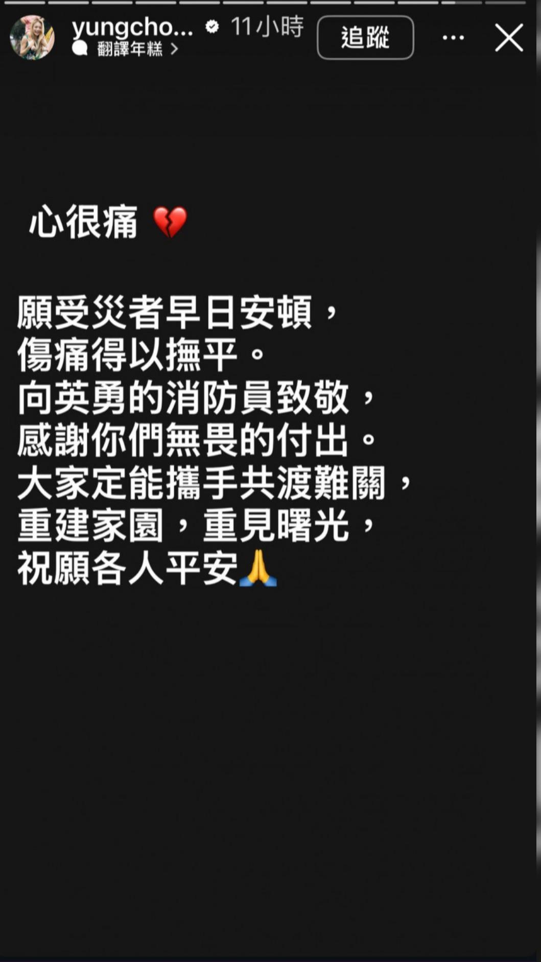 鄭秀文致敬香港警消。（圖／翻攝自IG）