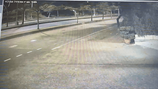 周男不知何故擦撞到人行道路緣，接著頭部再猛力撞上一旁路樹。（圖／TVBS）