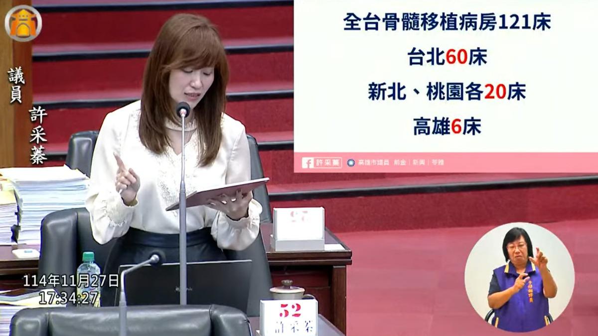 骨髓移植病床嚴重不均，高雄僅6床致兒童喪命。（圖／翻攝自高雄市議會youtube頻道）