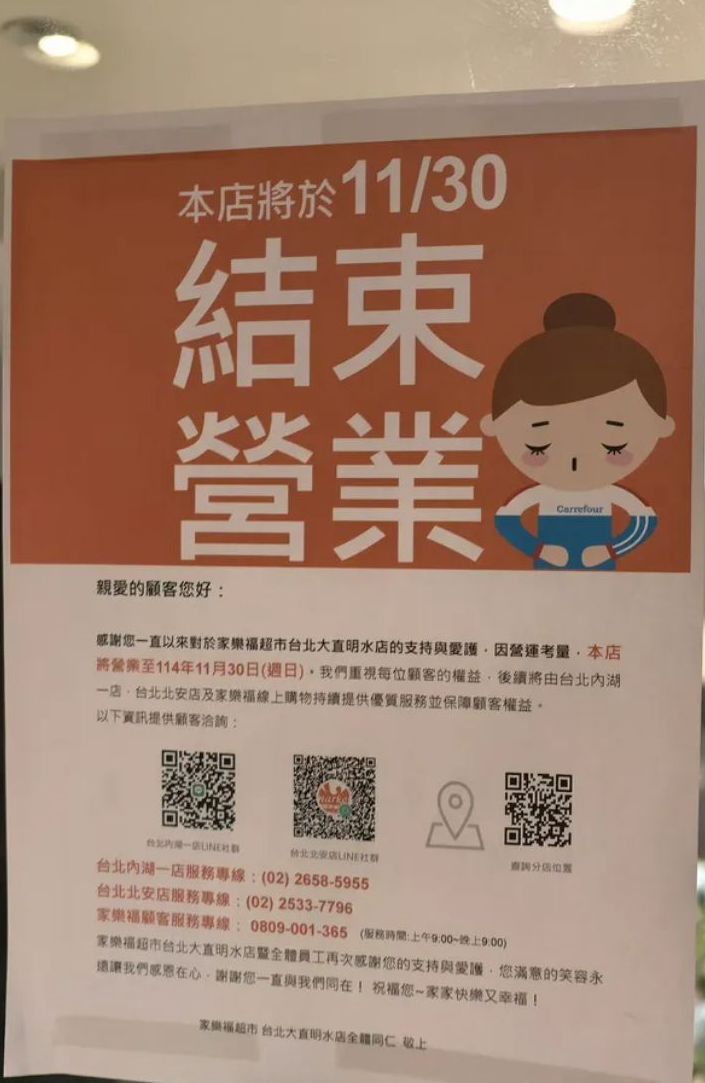 家樂福超市-家樂福超市大直明水店-家樂福結束營業-大直明水店結束營業-家樂福