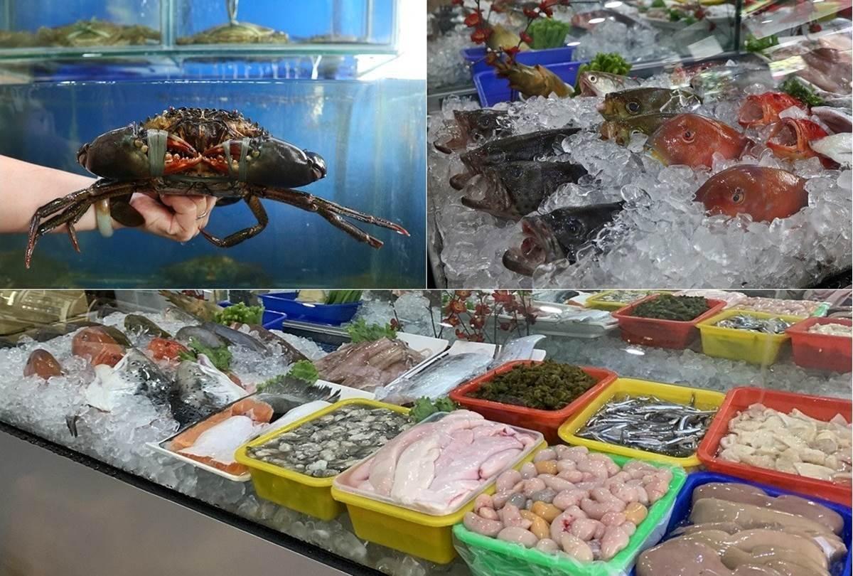 店內有新鮮的龍蝦、螃蟹等各式活跳跳的生猛海鮮，還有澎湖直送的鮮魚。（圖／瑪莉食報提供）