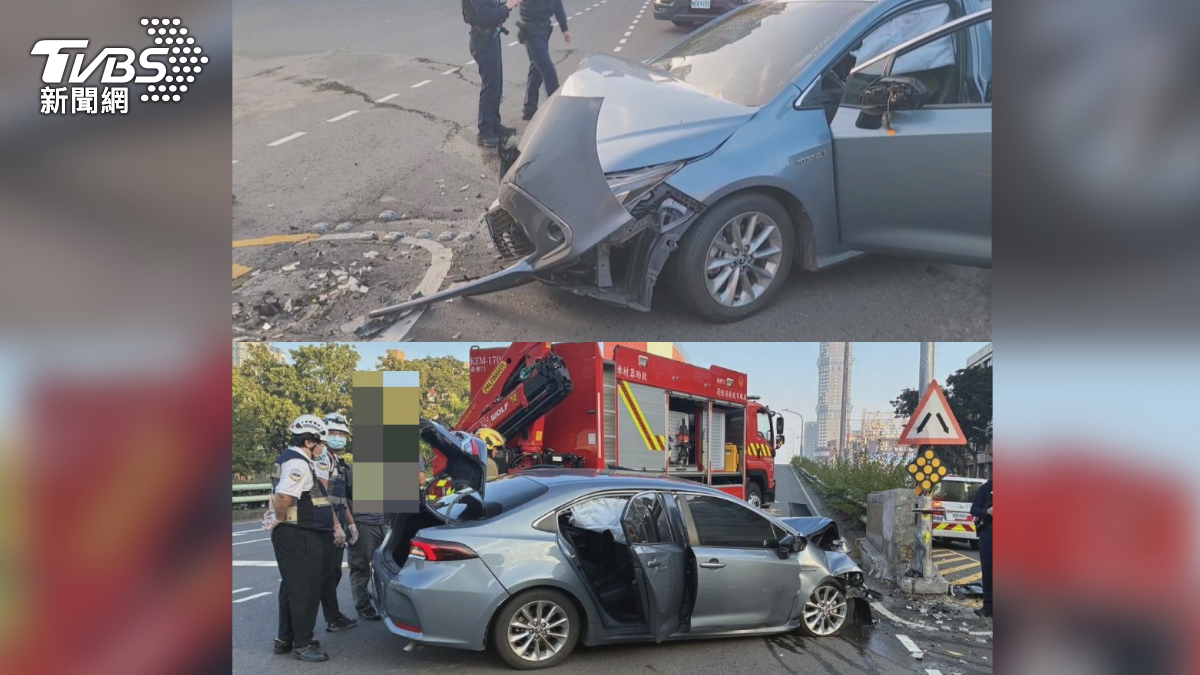 有鬼！開租賃車自撞橋墩，駕駛負傷棄車落跑遭全程目擊。（圖／TVBS）