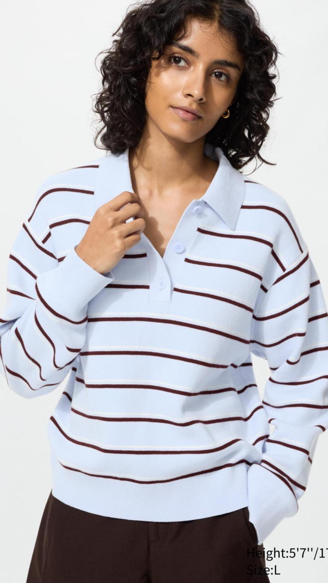 UNIQLO 柔滑棉條紋POLO針織衫(貨號:484503)。(圖/UNIQLO 官網)