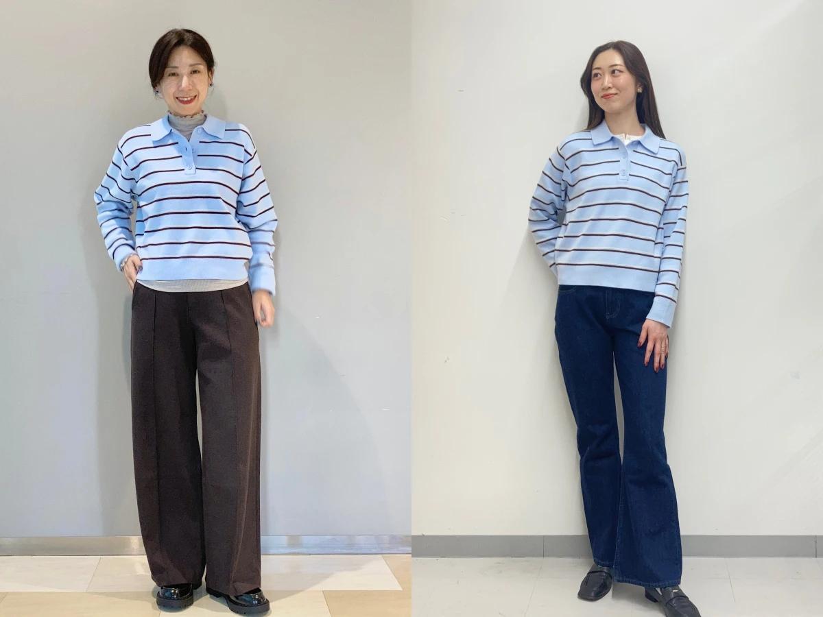 UNIQLO POLO針織衫 × 新品喇叭褲。(圖/UNIQLO官網)