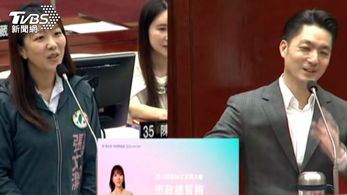 民進黨台北市議員張文潔與台北市長蔣萬安。（圖／TVBS）