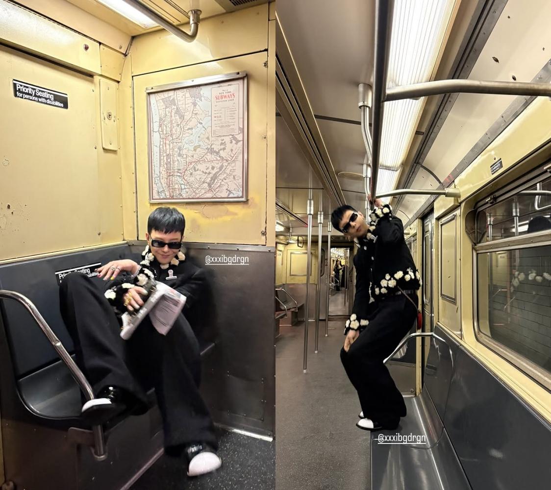 實際上GD身在地鐵車廂是秀場的一部分。(圖/翻攝自8lo8lo8lowme IG)