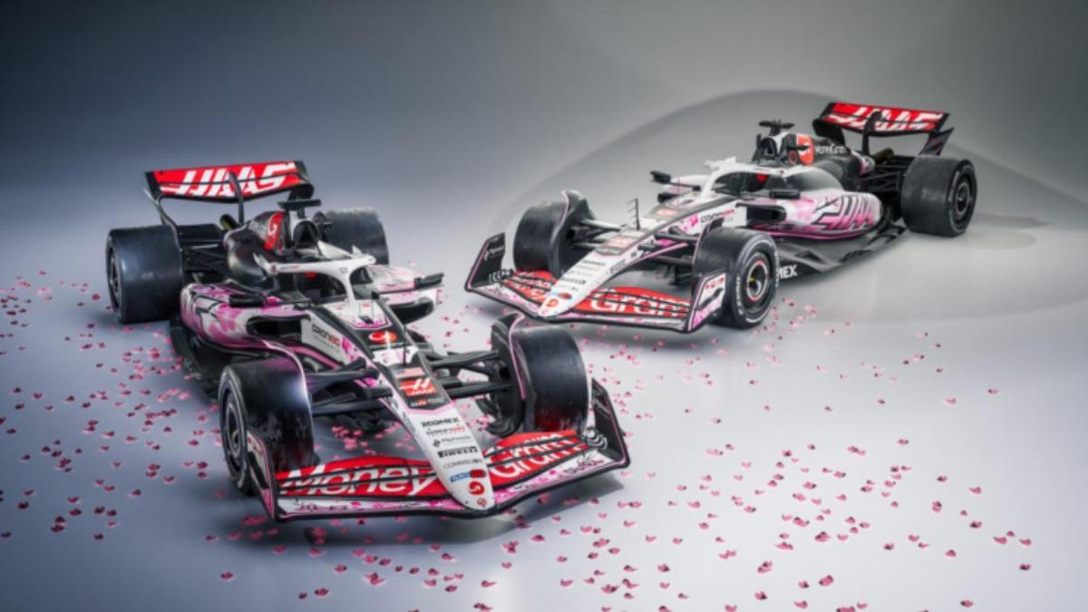Haas F1 Team於2025年F1日本大獎賽推出櫻花版特別塗裝。(圖/Haas F1 Team提供)