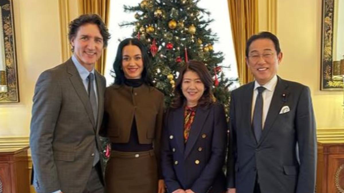 凱蒂佩芮、杜魯道和日前首相岸田文雄的合照被說是「另類聯動」。(圖/翻攝岸田文雄IG)