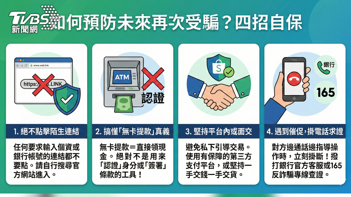 預防未來再次受騙,四招自保。(圖/TVBS)