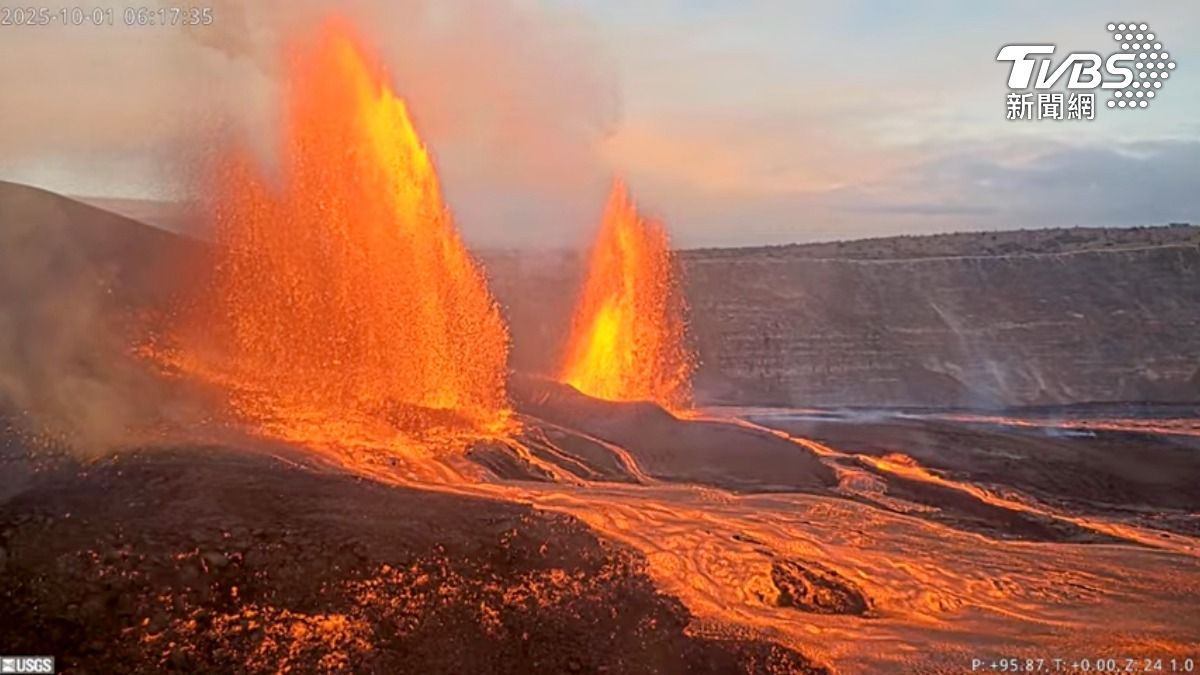 夏威夷幾勞亞火山噴發，碎石擊落觀測攝影機。（圖／達志影像美聯社）