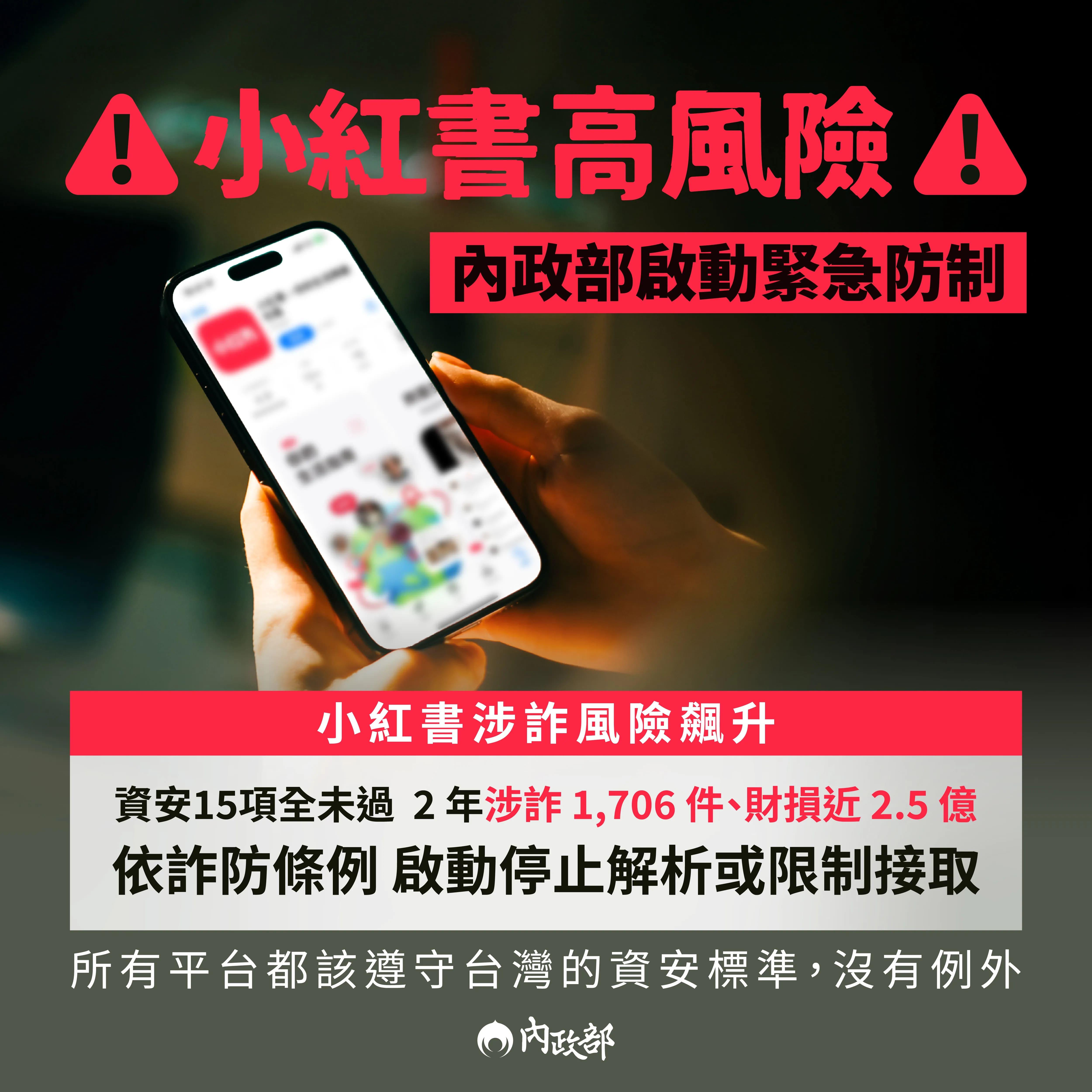 內政部對中國社群平台「小紅書」採取「啟動停止解析或限制接取」命令。(圖/翻攝自內政部官網)