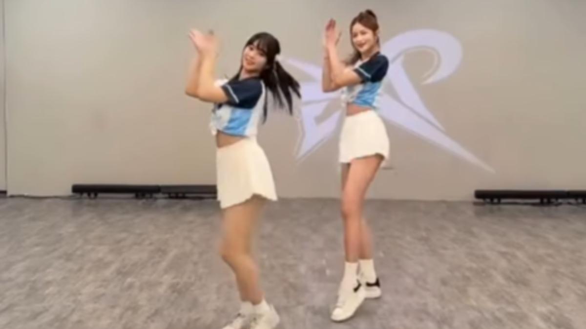 王笑笑(右)大跳TWICE神曲。(圖/翻攝CPB中國城市棒球聯賽 社群)