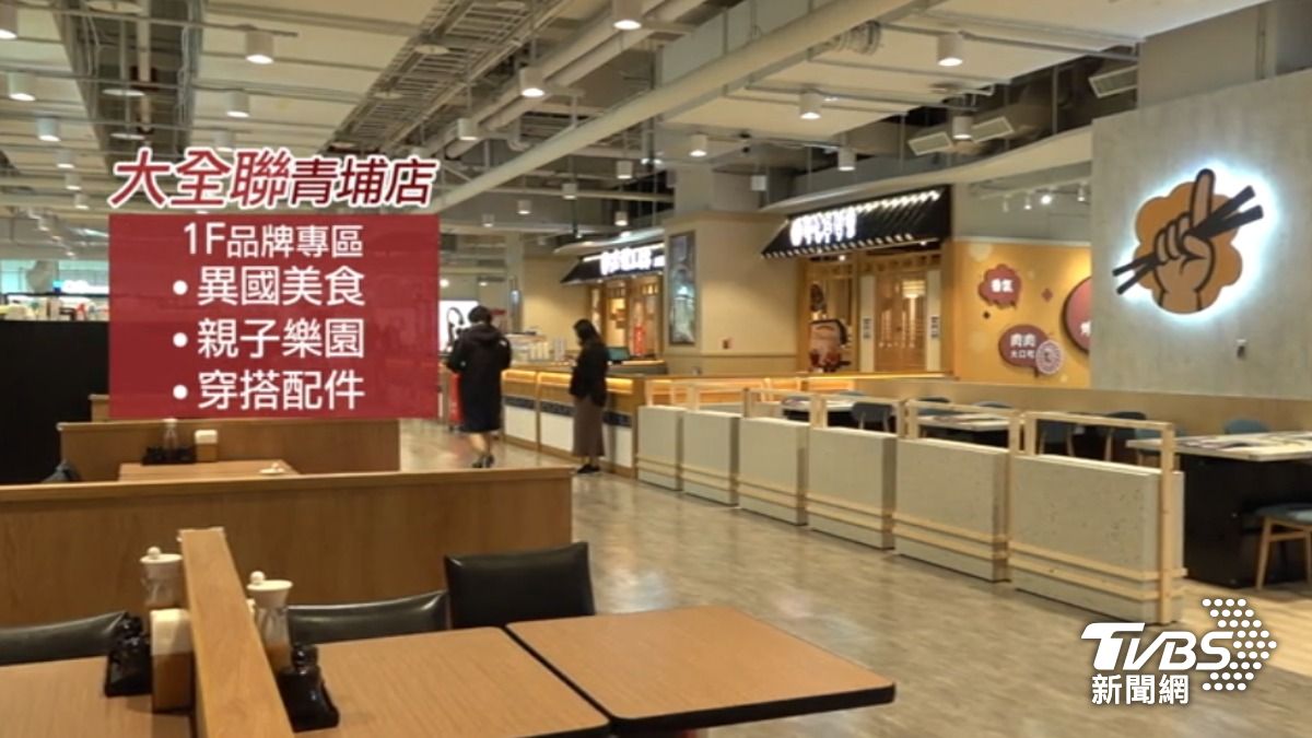 大全聯青埔店1樓有美食街和生活品牌專區。(圖/TVBS)