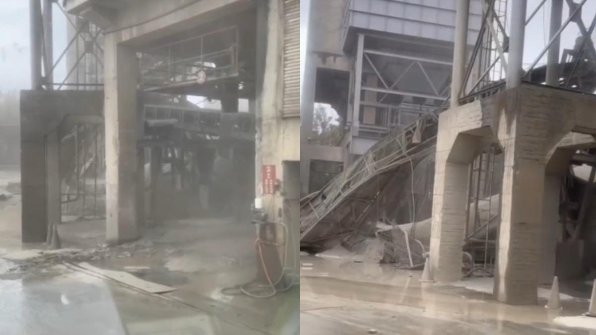坍塌瞬間,有員工倉皇奔逃。(圖/民眾提供)