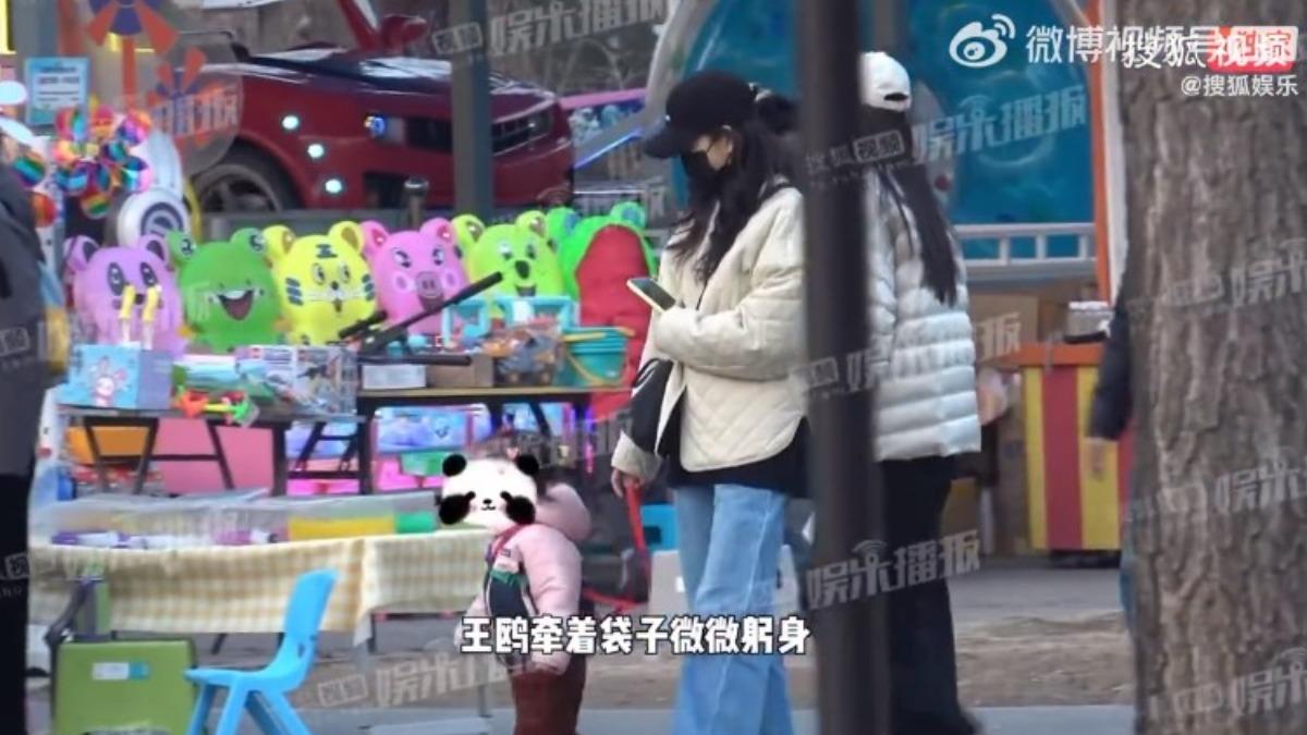 王鷗帶神秘女童出門，引發「隱婚生女」猜測。（圖／翻攝自搜狐娛樂微博）