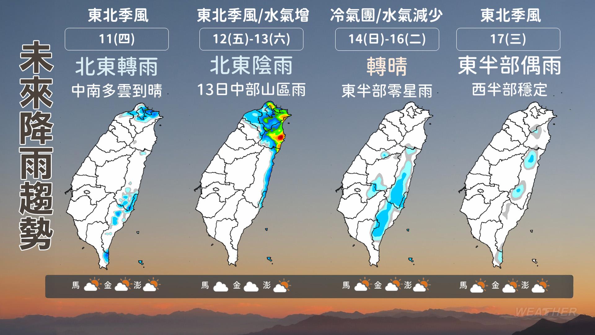 天氣-今天天氣-明天天氣-週末天氣-一週天氣-天氣預報-冷氣團-入冬首波冷氣團-極端低溫-天氣降雨機率
