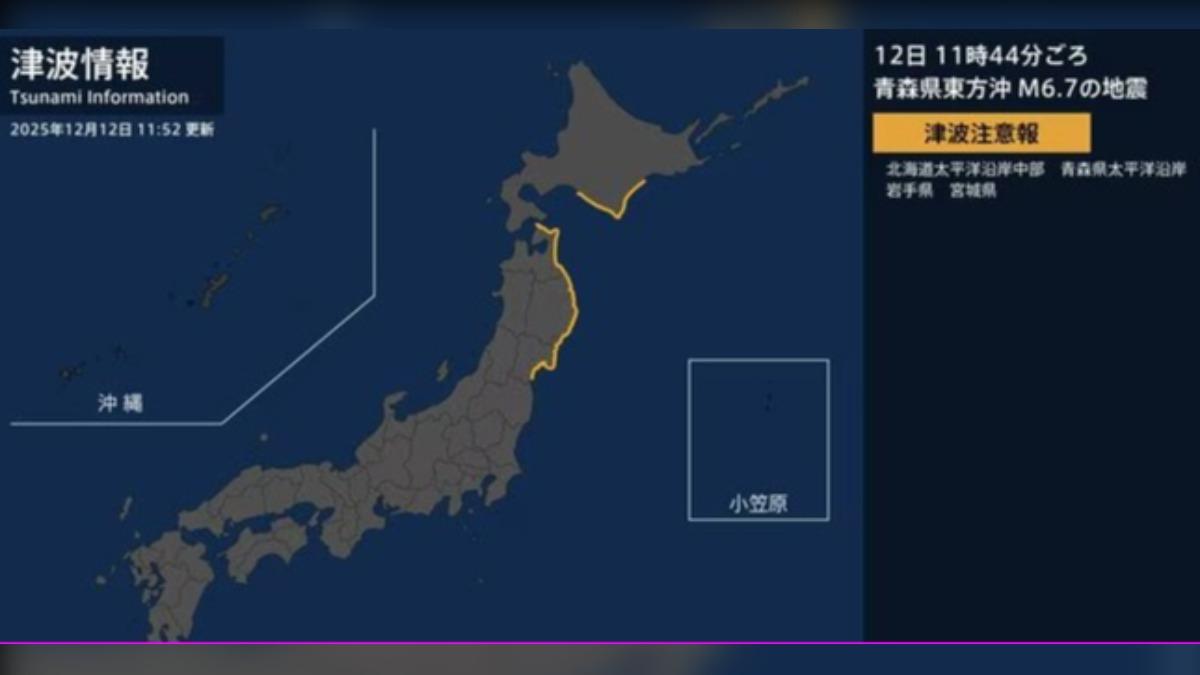 日本氣象廳也針對部分地區發布海嘯注意報。(圖/翻攝 TBS News)