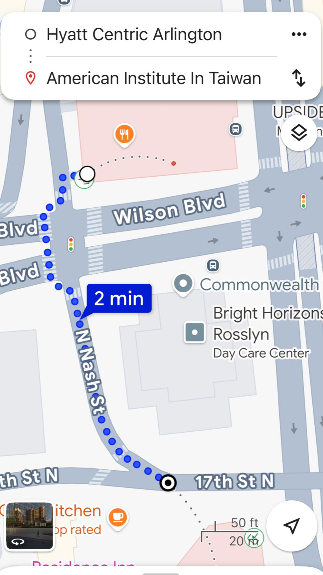 林佳龍入住的旅館距離AIT步行僅2分鐘。(圖/翻攝自google map)
