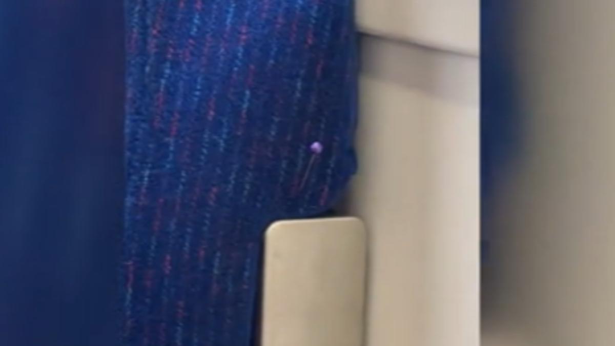 有旅客搭台鐵，發現一根大頭針被插在座椅上。（圖／＠rosa__0826授權提供）