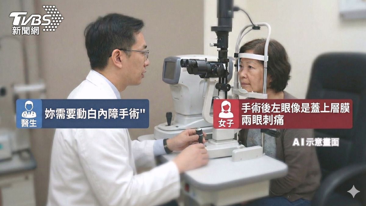 白內障手術變噩夢!她花25萬「左眼蓋膜」 回診8次無解。(圖/TVBS)