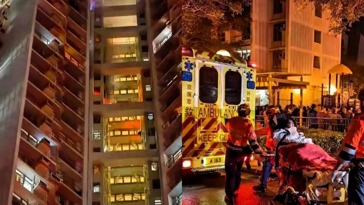 香港天水圍天澤邨澤潤樓13日凌晨發生火警。（圖／翻攝自微博）