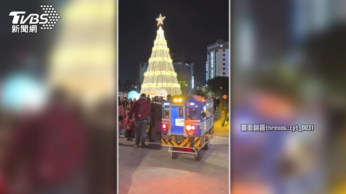 台中街頭打造了一台外型酷似台鐵區間車的迷你電動車,引起民眾熱烈討論。(圖/翻攝threads)