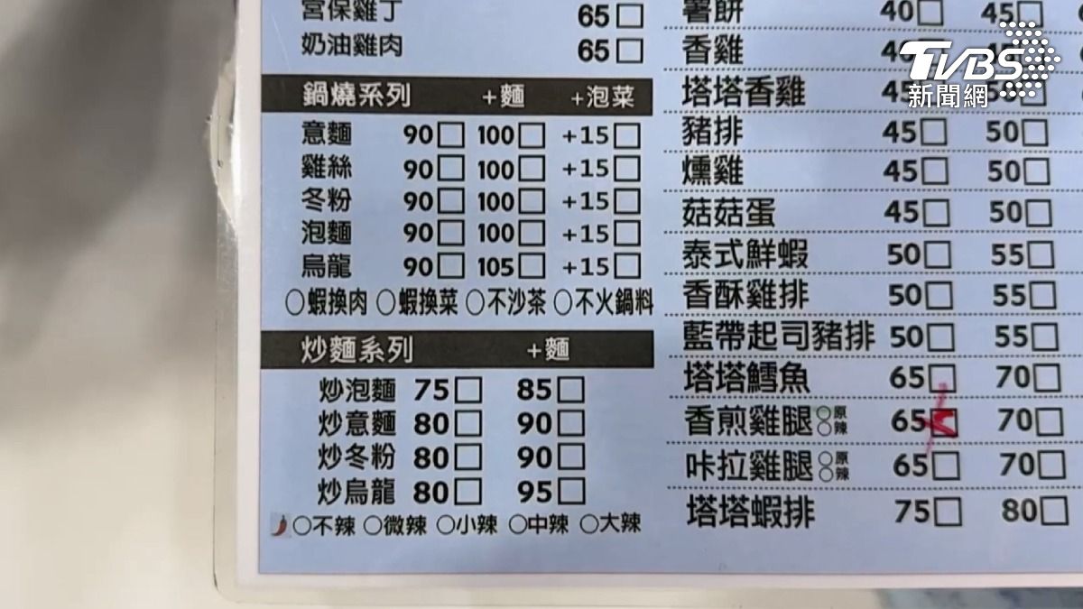 許多店家甚至在菜單上特別標示「不加沙茶」的選項供顧客選擇。（圖／TVBS）