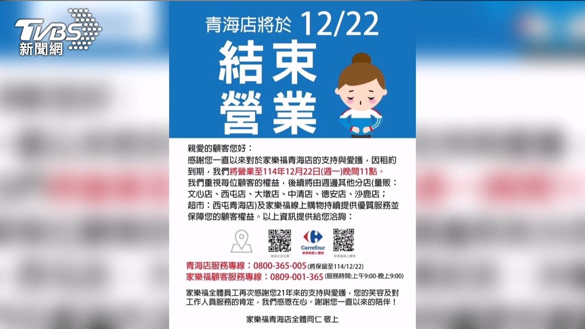家樂福青海店「突撤熄燈公告」與地主達共識　顧客狂喜：放鞭炮慶祝。(圖／TVBS) 