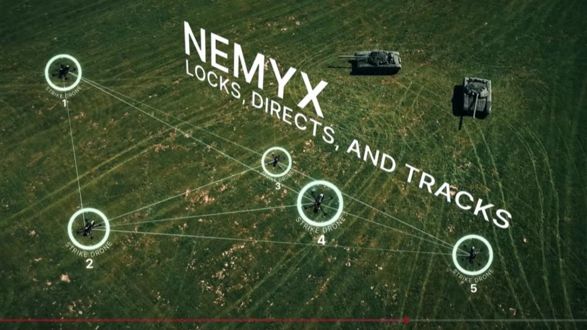 已與中科院簽署合作備忘錄的美國軟體科技公司Auterion,研發的「Nemyx」無人機蜂群作戰指揮技術,可在自有的Auterion OS上運作。我國盼藉由合作於未來引進,強化無人機運用。(圖/Auterion)
