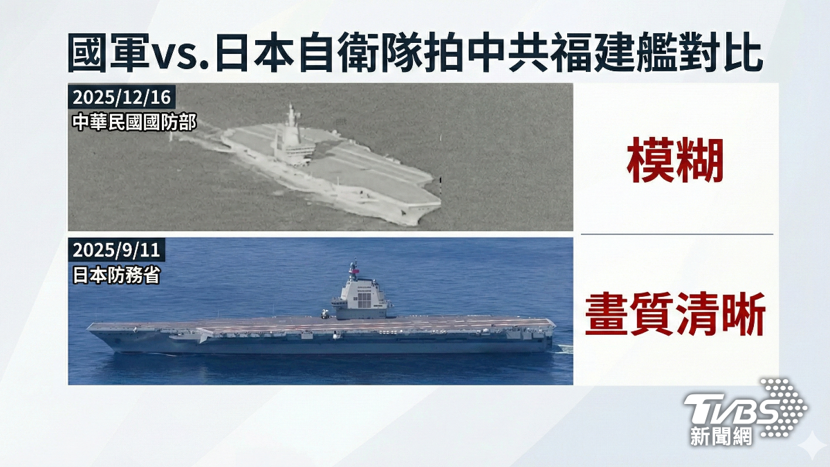 對比日本防衛省高清照,國軍釋出照片僅160KB。(圖/中華民國國防部、日本防務省;合成製圖/TVBS)