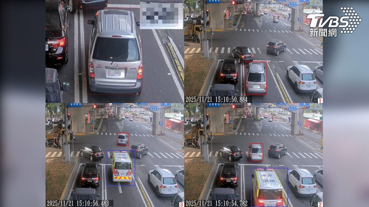讓道救護車,汽車、機車全開出停止線,事後收到罰單再申訴撤單,常引起民怨,現在科技執法導入AI辨識,讓道不開單(圖/TVBS)