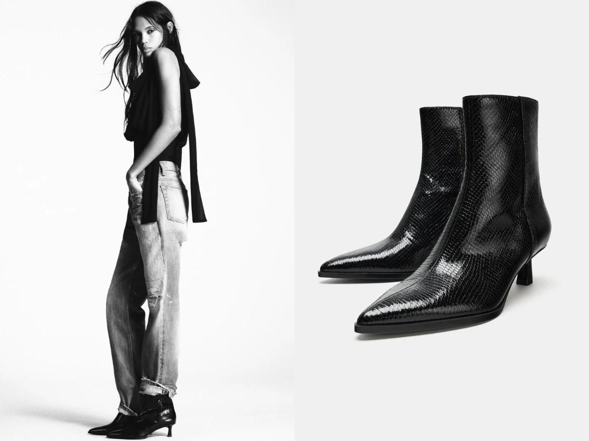 ZARA 這款踝靴以浮雕鞋面為亮點。(圖/ZARA 官網)