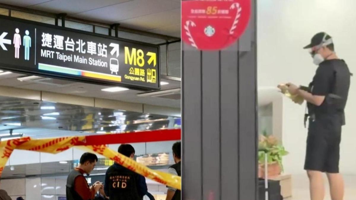 27歲犯嫌張文在台北車站北捷M8出口投擲煙霧彈。(圖/TVBS、翻攝畫面)