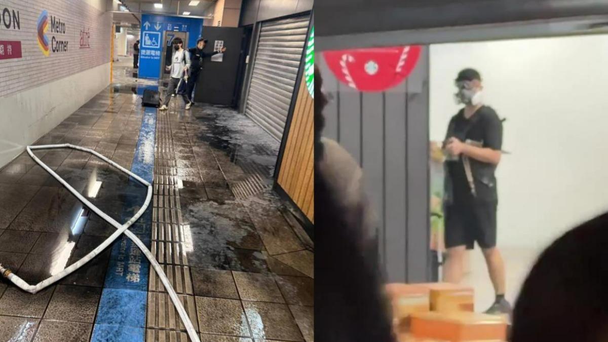 嫌犯張文在北捷施放汽油彈,隨後用煙霧彈開始展開攻擊。(圖/翻攝畫面)