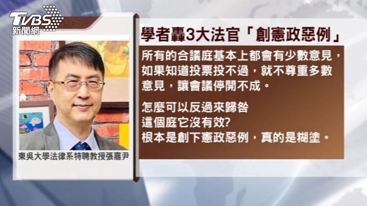 針對拒絕評議爭議,學者張嘉尹認為此舉恐創下憲政惡例。(圖/TVBS)