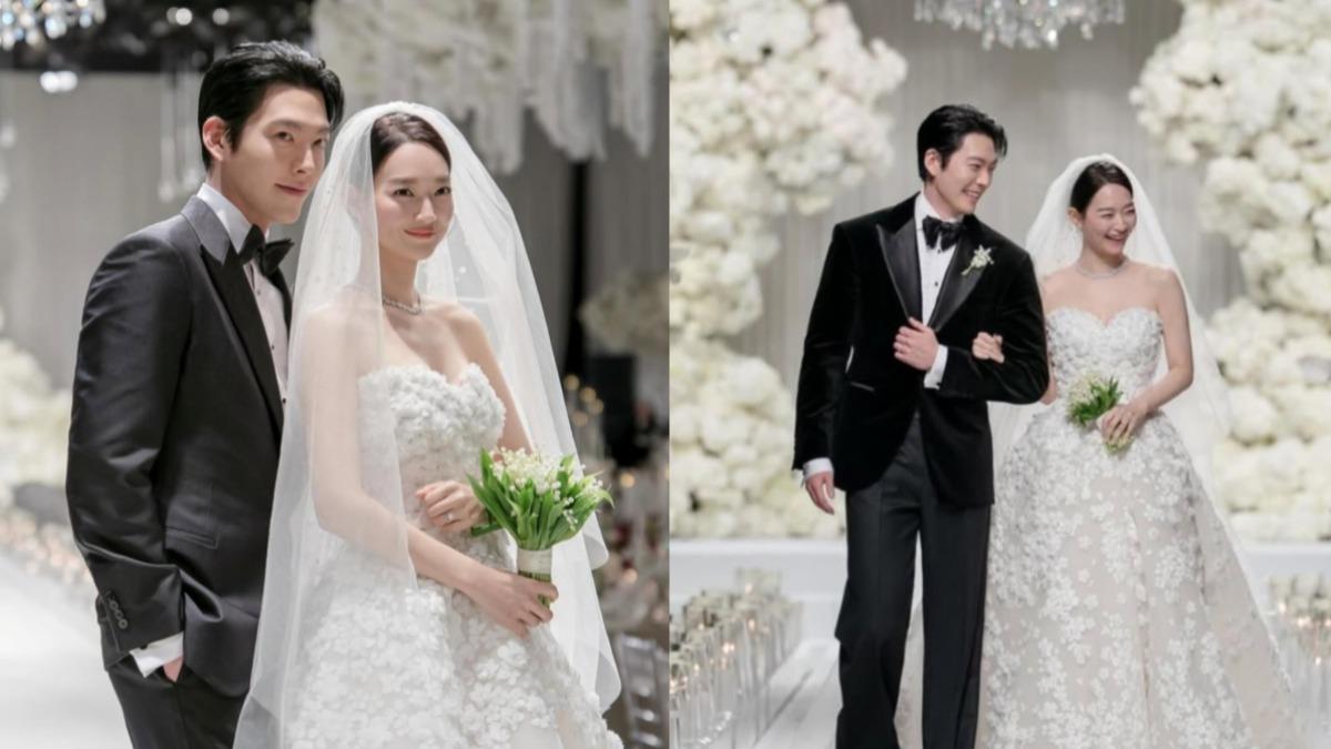 金宇彬、申敏兒婚禮現場照曝光！絕美白紗亮相　小倆口勾手燦笑超甜蜜