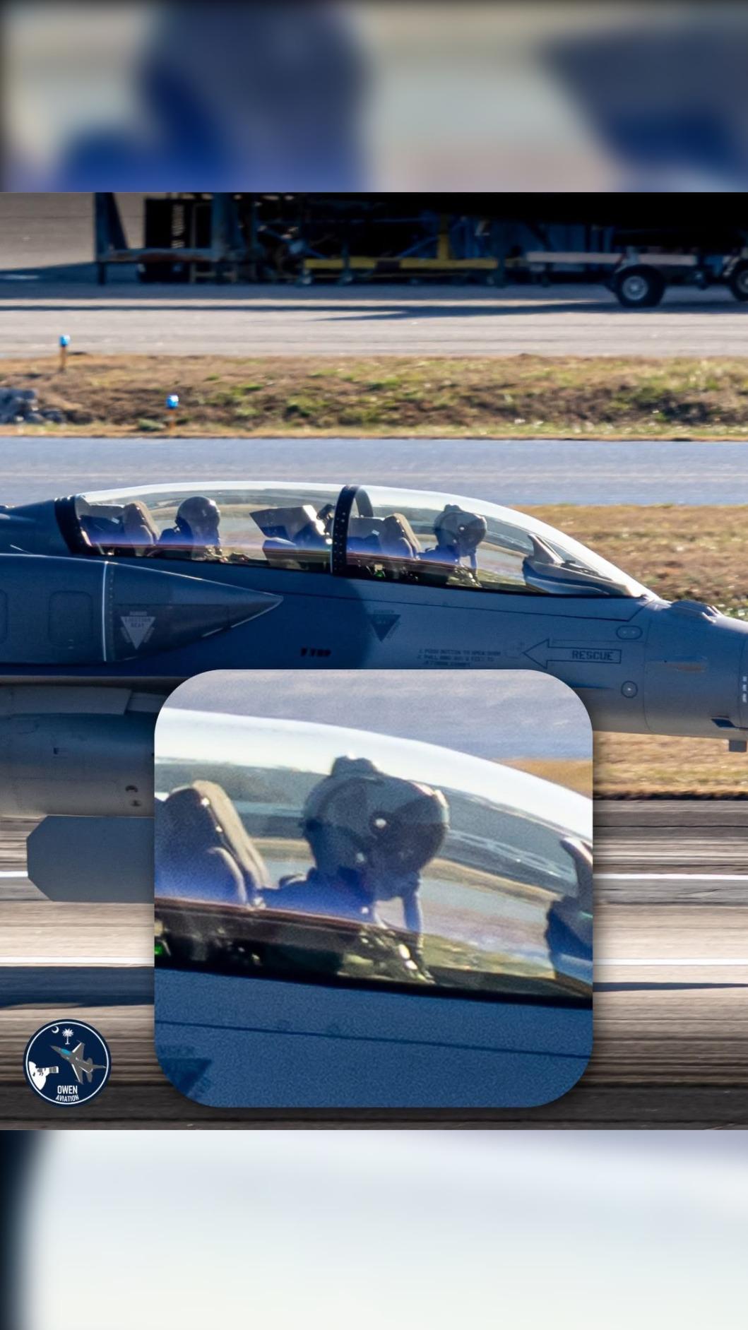 軍事迷拍下飛行員配戴「天蠍式頭盔」,新式瞄具首度曝光。(圖/@owenaviation)
