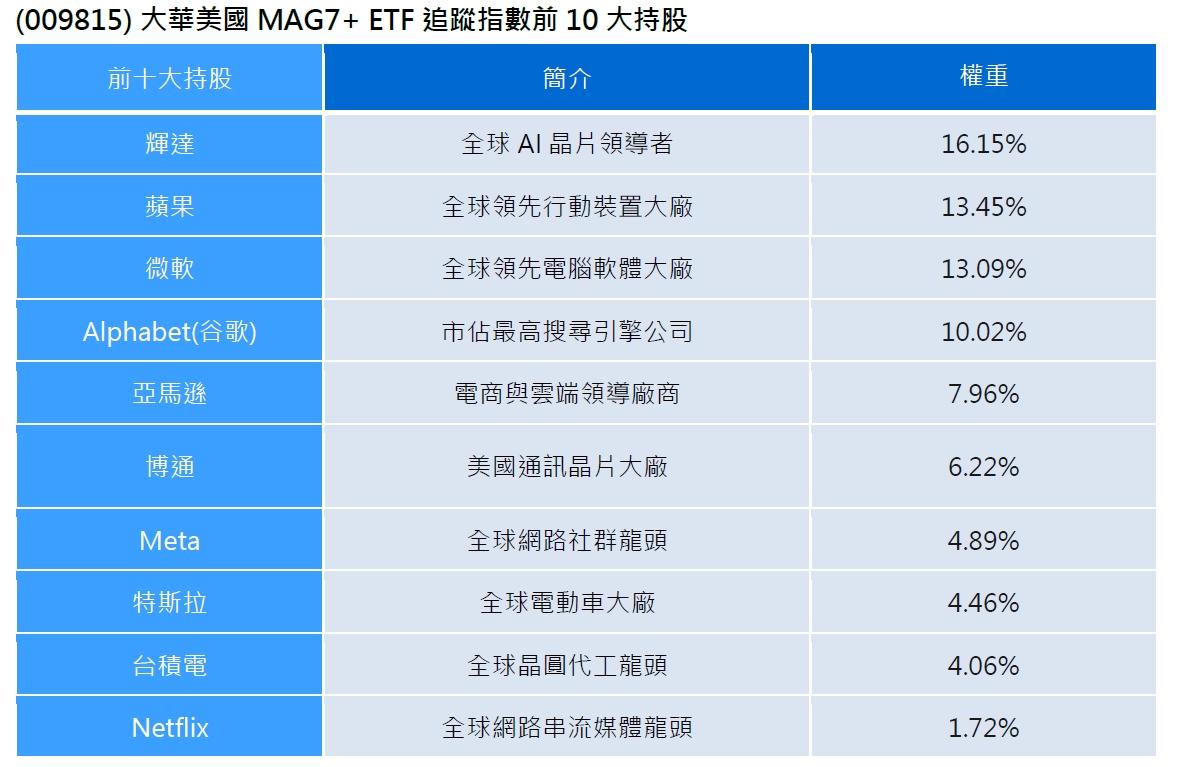 009815+ ETF追蹤指數前10大持股。(資料來源/Bloomberg;大華銀投信)