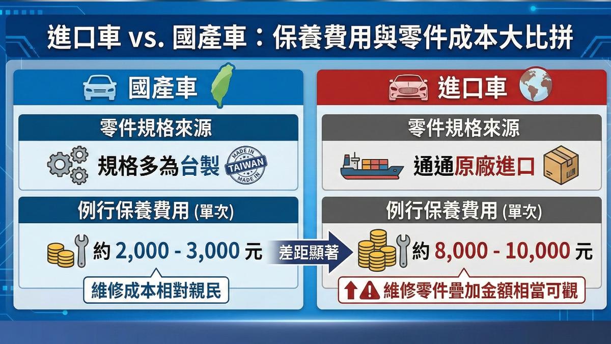 進口車與國產車保養成本相比較。(圖/AI)