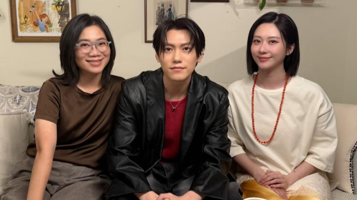 張景嵐(右)幫邱宇辰(中)徵友。(圖/menomeno X 人類圖畫館提供)